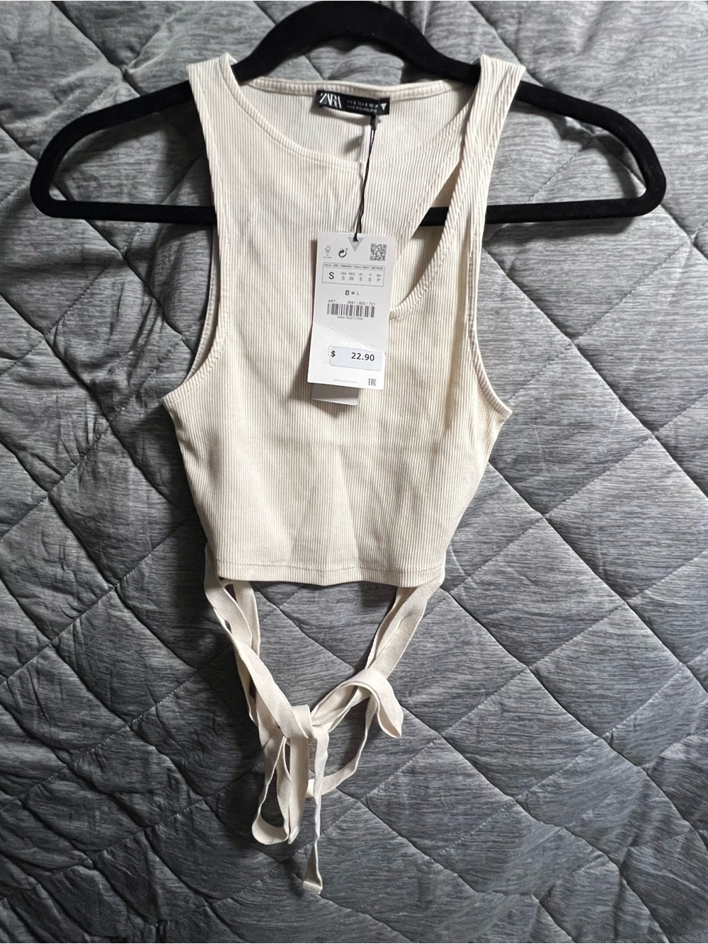 Zara Cream Ribbed Tie-Back Crop Top